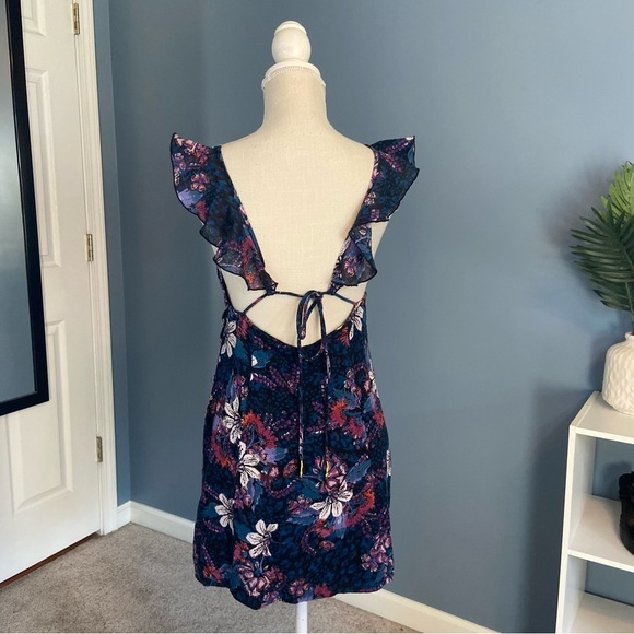 Free People Blue Floral Josie Deep V Neck Mini Dress - Picture 9 of 10